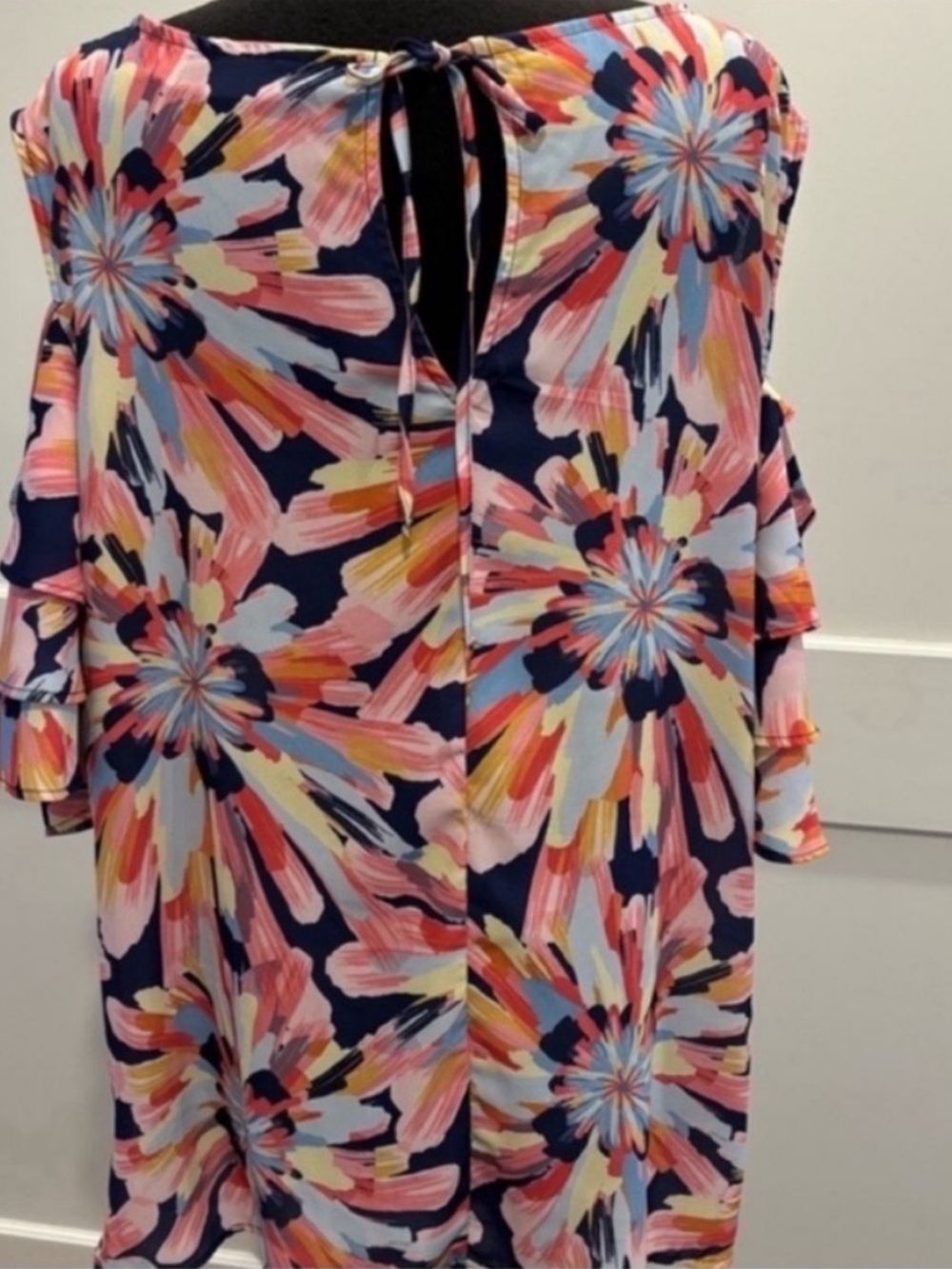 Staci Fratti Sweet Pea x NY&Co Floral Cold Shoulder Top Navy Pink Womens XL - Picture 8 of 11
